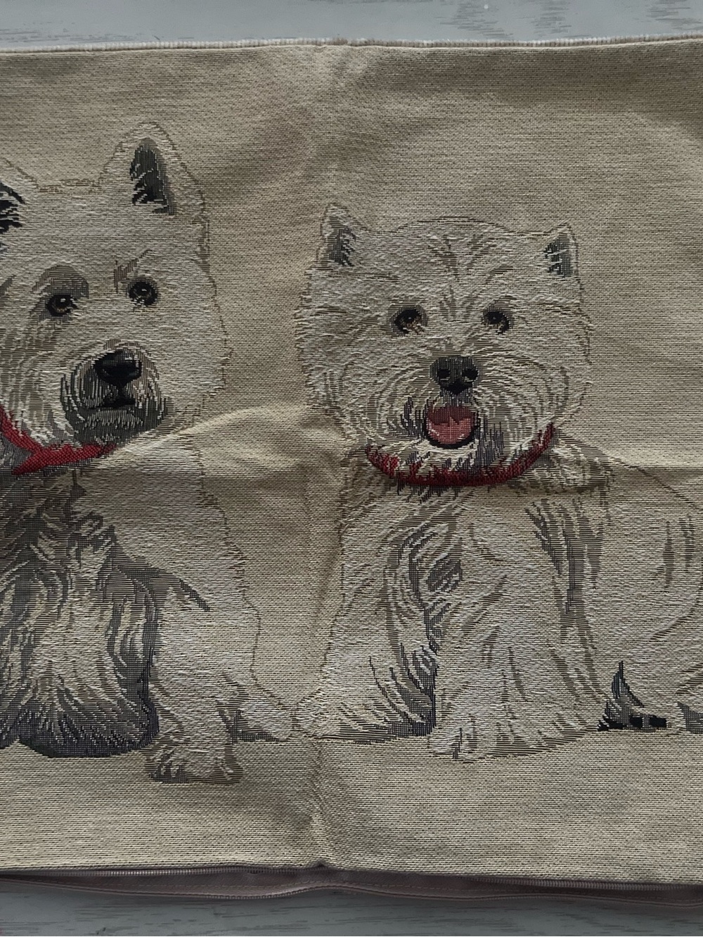 Canvas Westie Dog Throw Pillow Cover in Cream with Red Collar Design